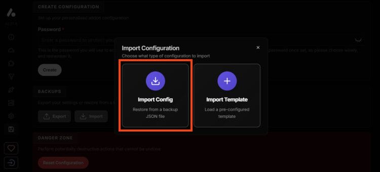 select import configuration