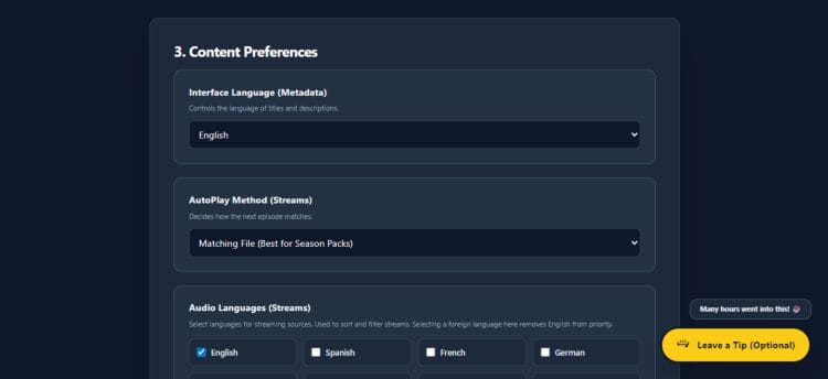 choose content preferences