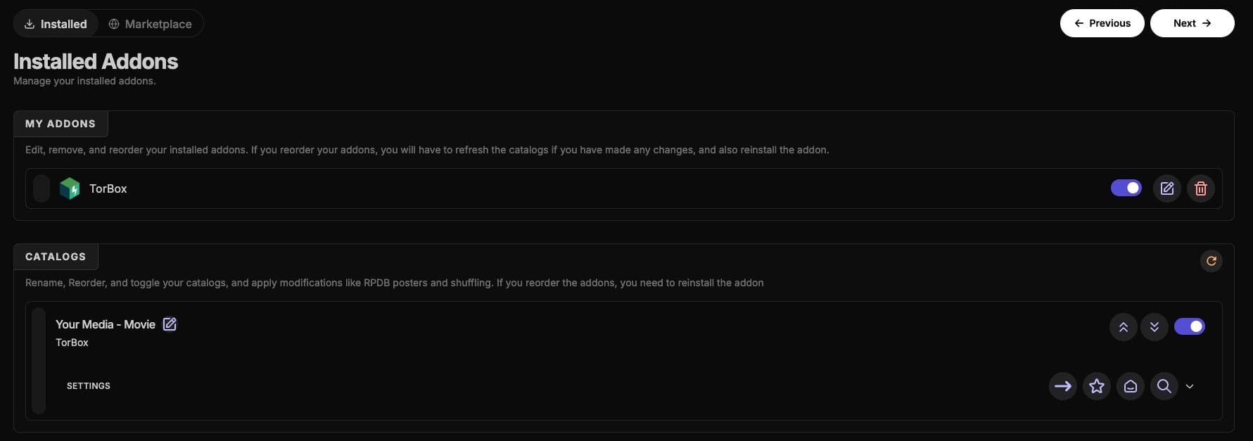 Since we are using TorBox we also installed the TorBox add-on.