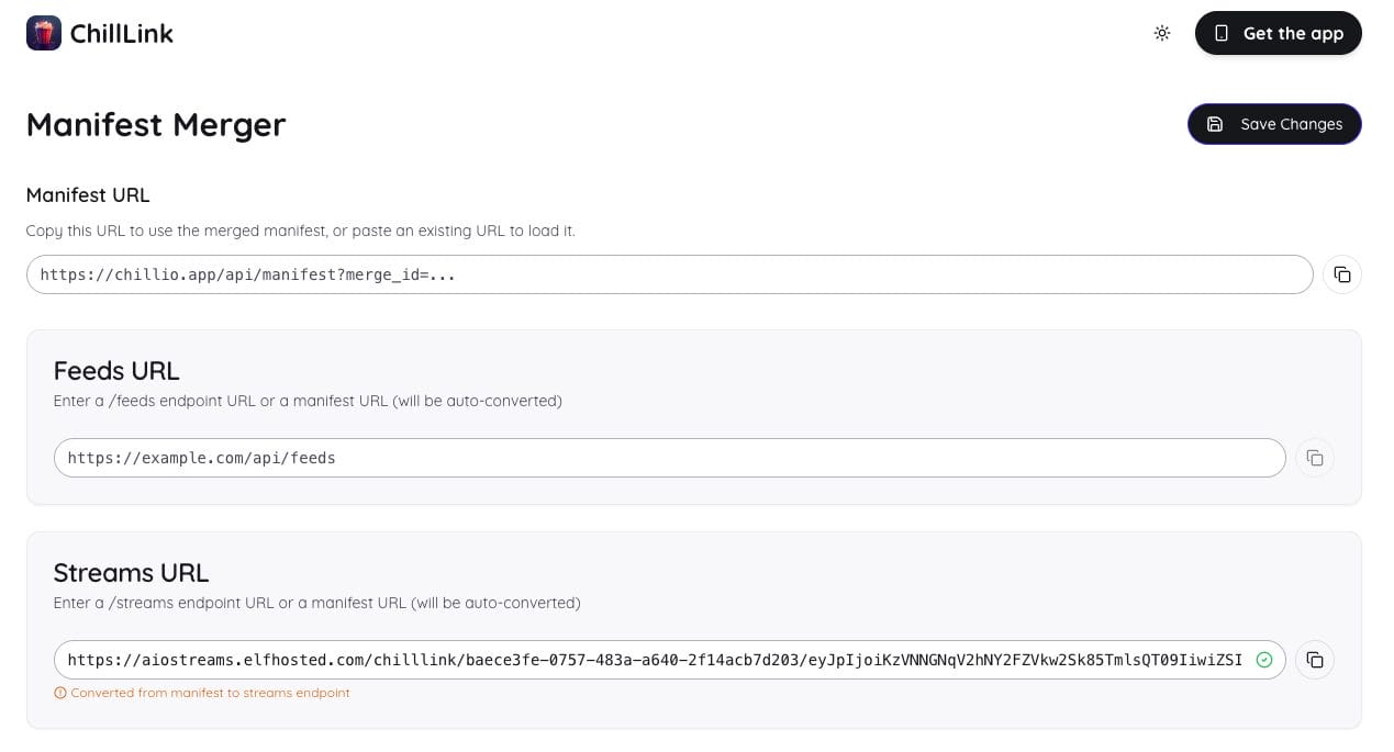 Next visit the ChillLink Manifest Merger page and paste your URL within the 'Streams URL' box.