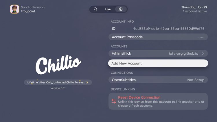 Click Add New Account.
