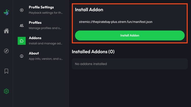 select install addon