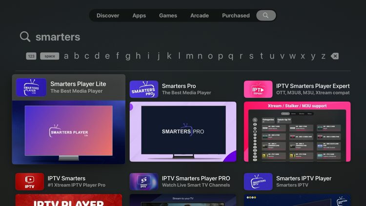 Search for 'smarters' or 'iptv smarters' and choose Smarters Player Lite.