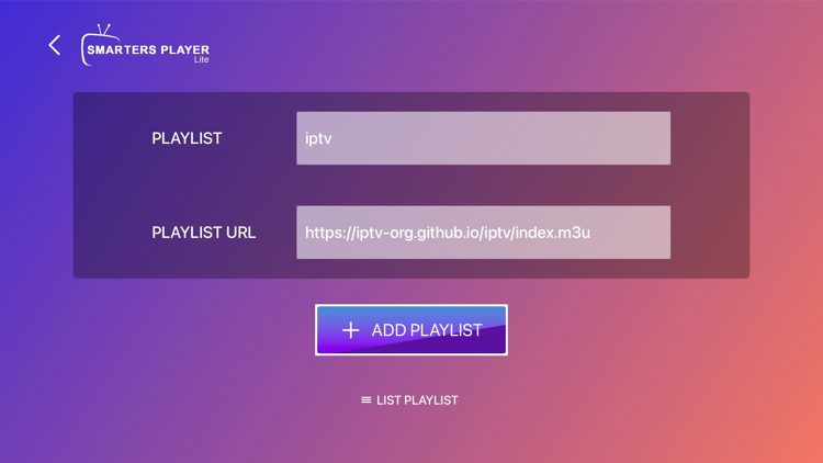 Enter your IPTV login credentials and click Add Playlist when done.