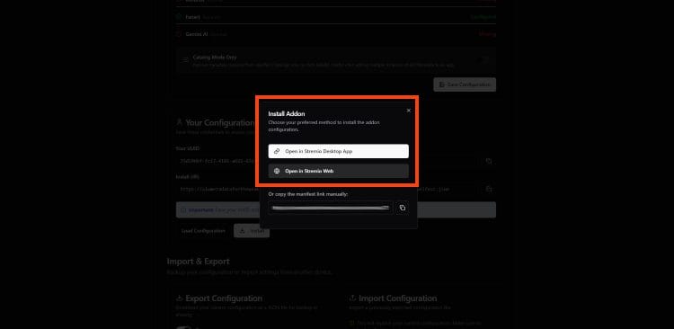 select install via stremio app or web