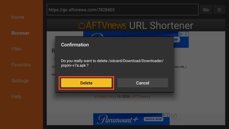 click delete again