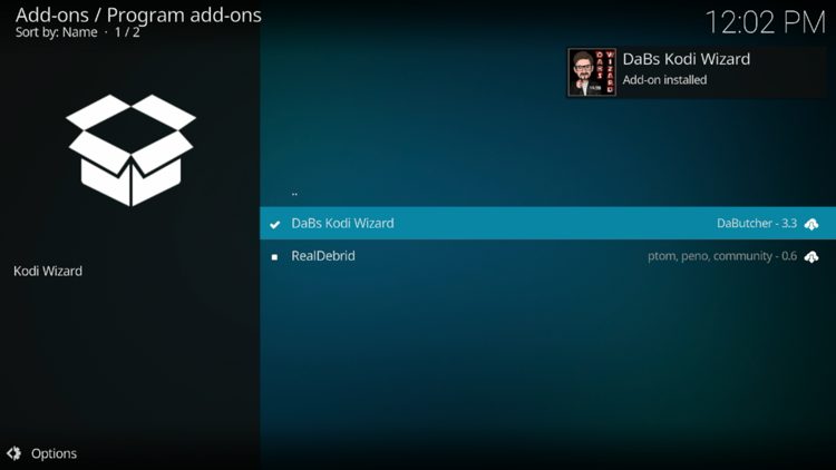 The wizard add-on installed message will now display in the upper right-hand corner.