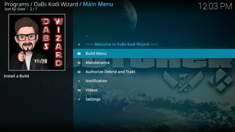 Select Build Menu.