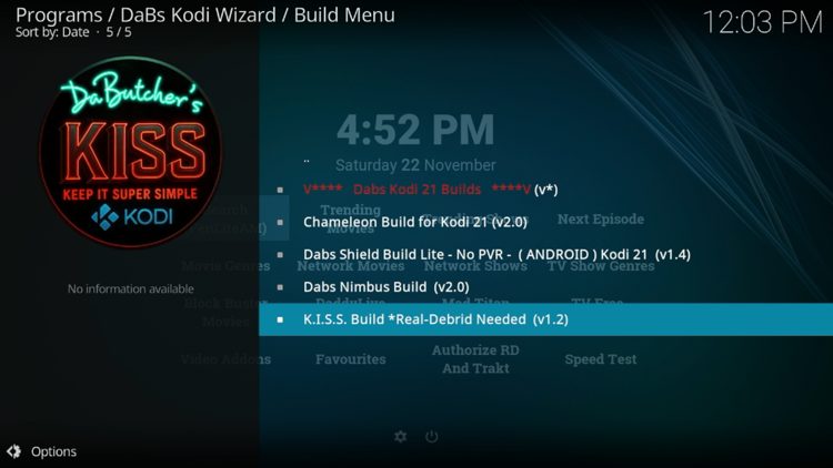 Locate KISS Build and click it.