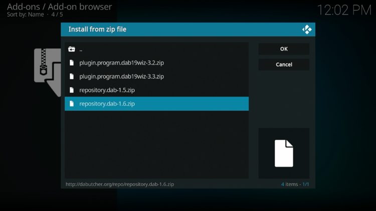Select the zip file URL - repository.dab.zip