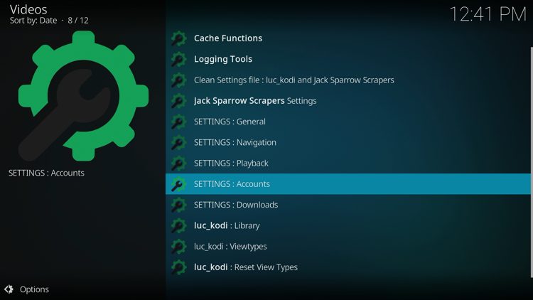 Click Settings: Accounts