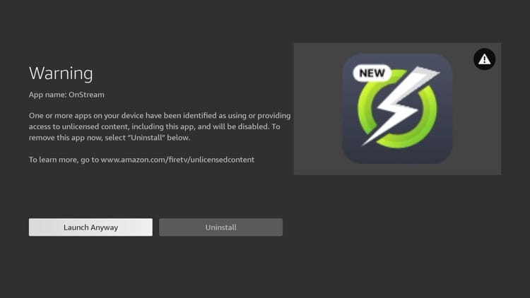 OnStream APK Warning Message