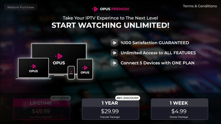 You will then be prompted to purchase the premium version of Opus IPTV. If you aren't interested just click the back button on your remote.