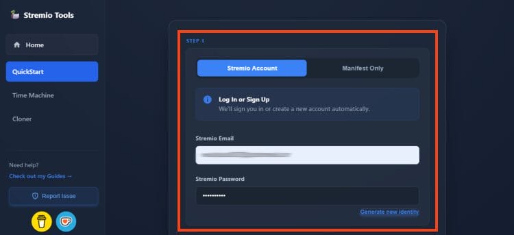 input your stremio credentials for duck streams stremio addon