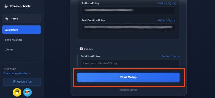 scroll down and click start setup