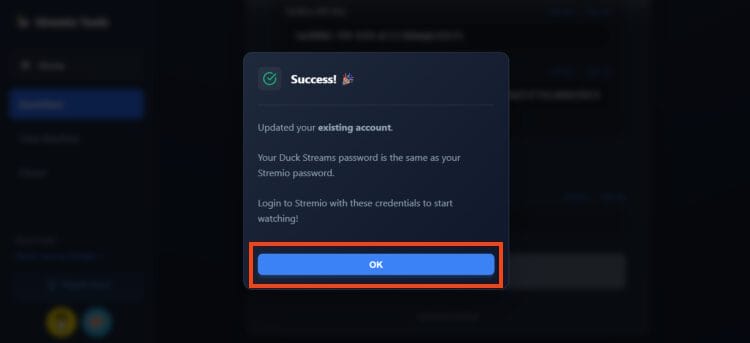 select ok for duck streams stremio addon