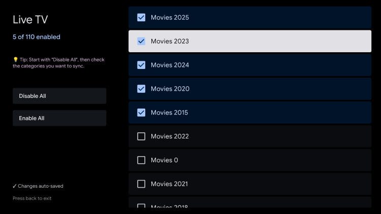click categories to sync