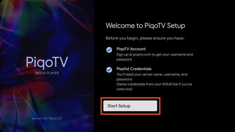 choose start setup