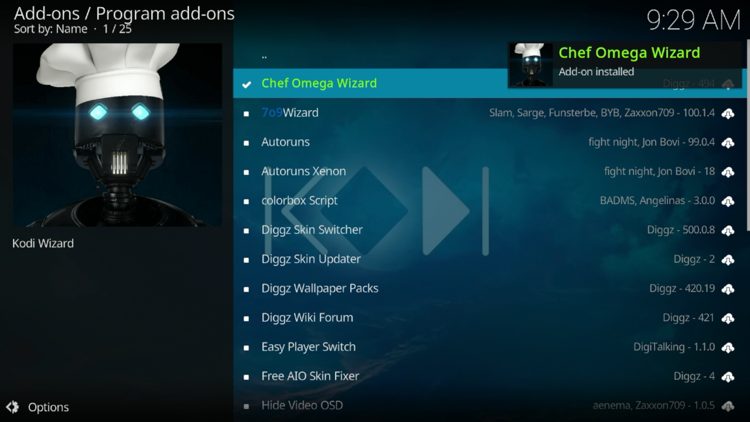 The wizard add-on installed message will now display in the upper right-hand corner.