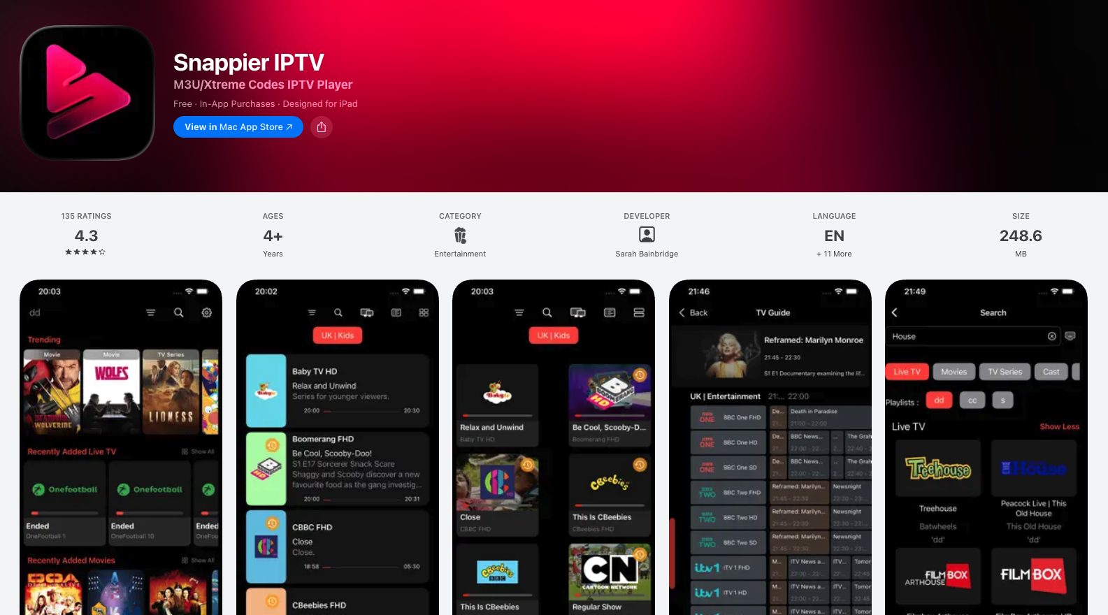 Snappier IPTV in Apple App Store