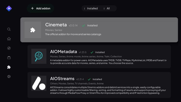 Addons installed