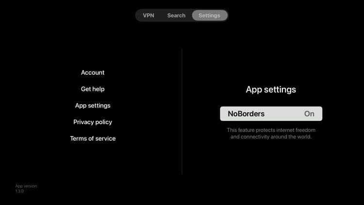Surfshark VPN Settings on Apple TV