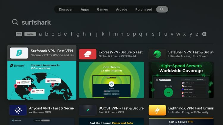 Type in "Surfshark" and click the first option for Surfshark VPN.