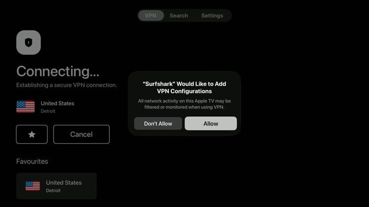 You'll have to allow the VPN configuration again so click Allow.