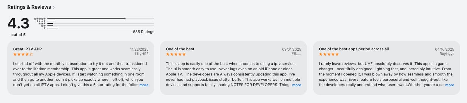 UHF Apple App Store Reviews