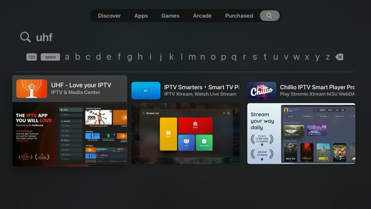 Click the search icon, type in 'UHF' and click the first result.