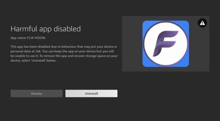 Amazon Harmful App Disabled Message