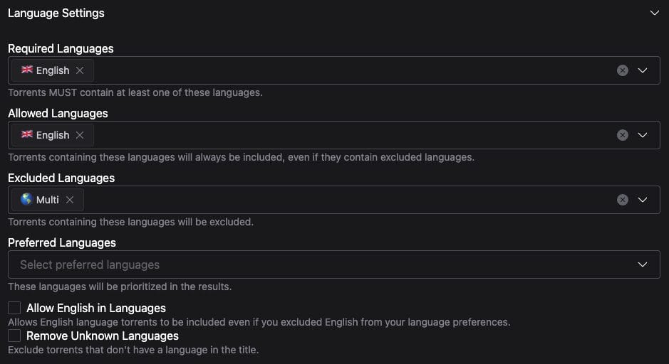 Next choose your preferred Language and also select languages to exclude.