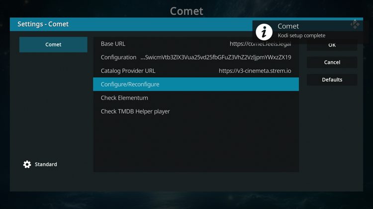 Return back to Kodi on your streaming device and you should see a success message 'Kodi setup complete'