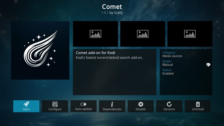 Select Open to launch the Comet add-on.