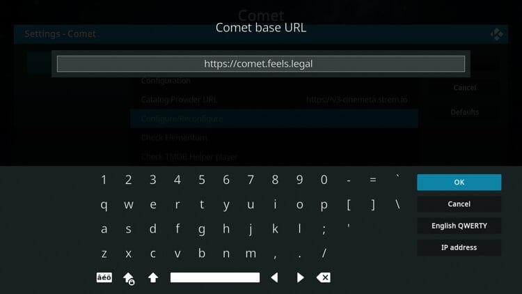 Leave this Comet base URL as is and click OK.