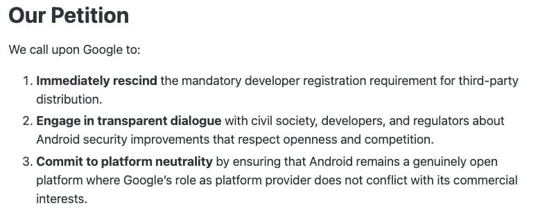Petition from the Open Letter to Google