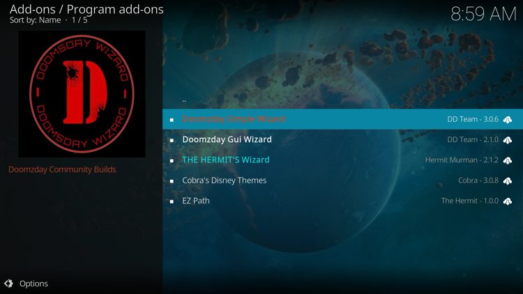 Open the Doomzday Simple Wizard.