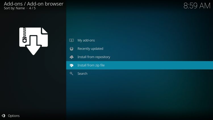 Select install from zip file.