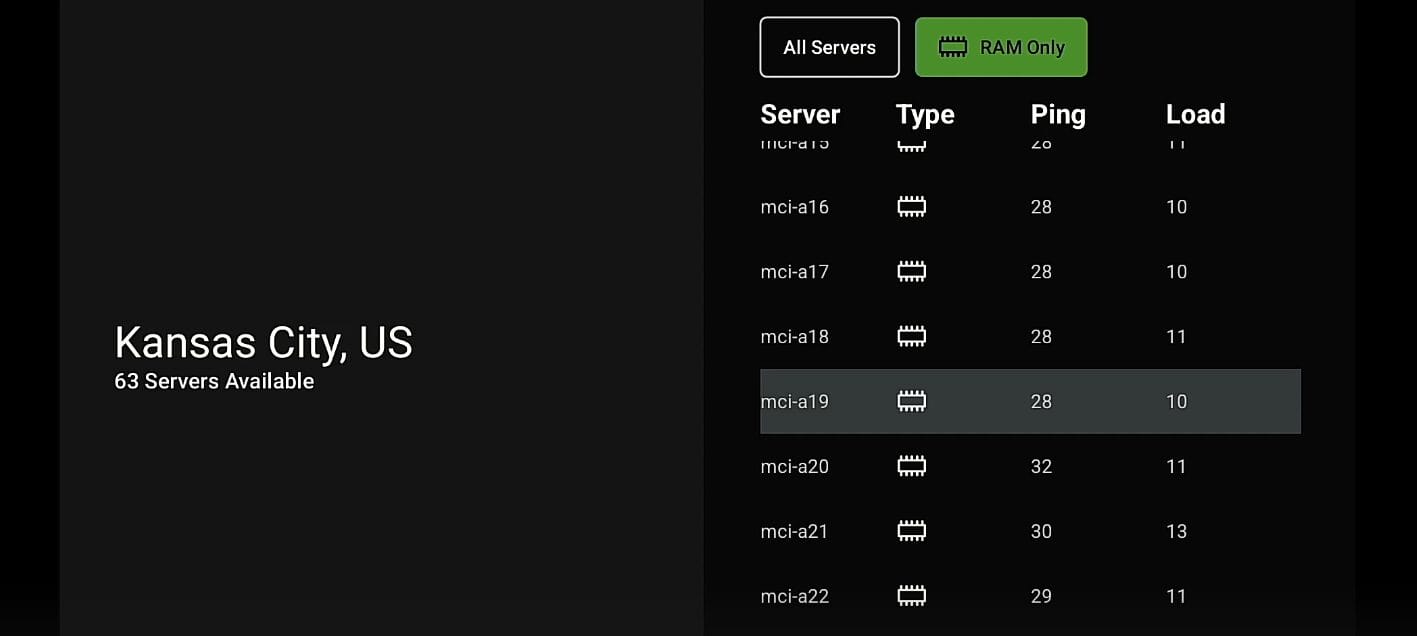 IPVanish Ram Only VPN Servers