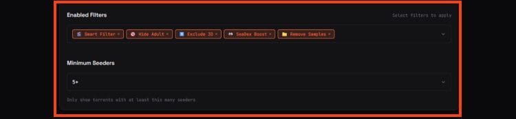 select your enabled filters and set minimum seeders