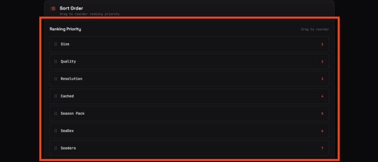 drag and drop your sorting order for the meteor stremio addon