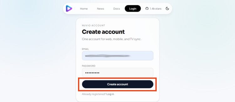 input username/password and click create account