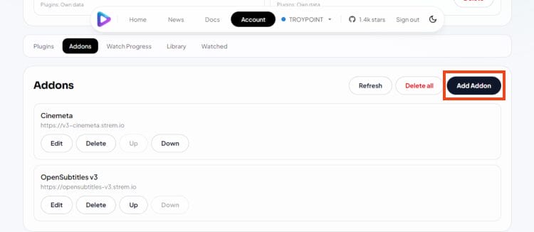click add addon