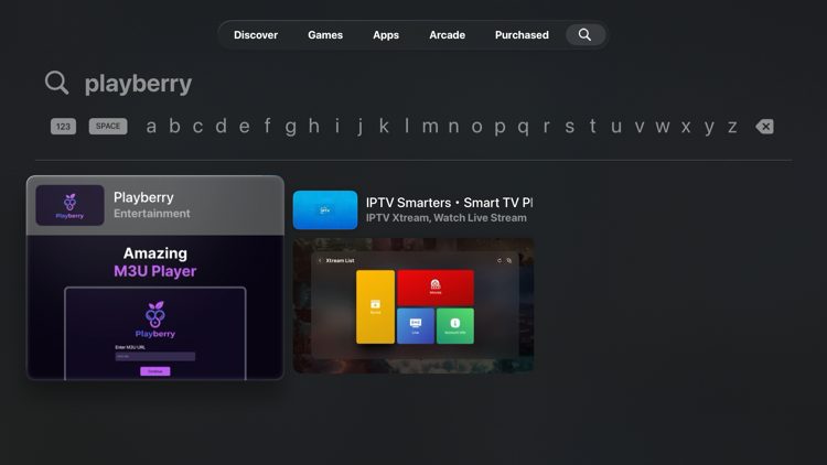 Klikk på søkeikonet, skriv inn 'Playberry' og velg resultatet for Playberry med det lilla og svarte ikonet.