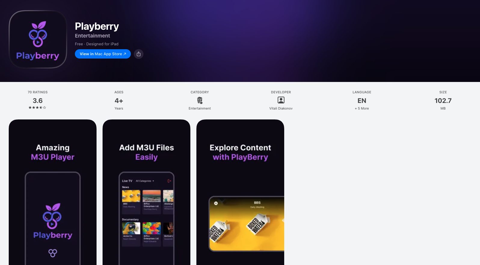 Playberry i Apple App Store