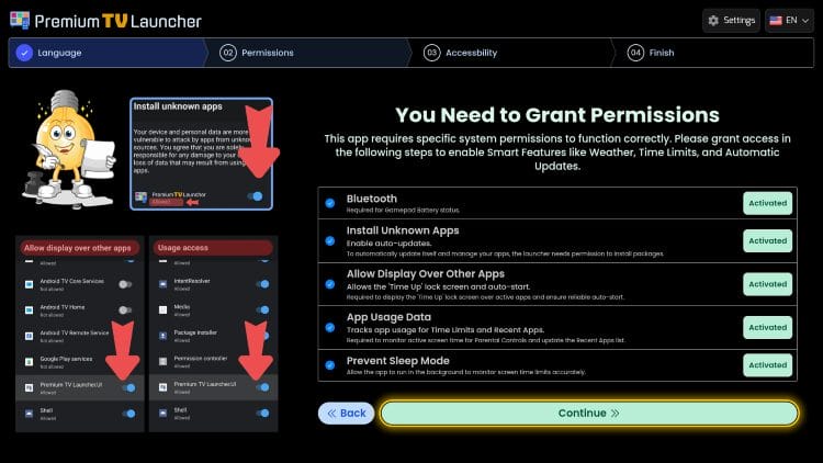 Premium TV Launcher permissions