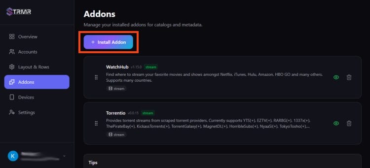 click install addon