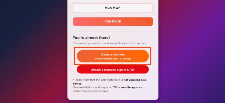 click create account