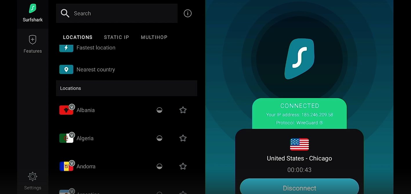Connected to Surfshark VPN on Firestick