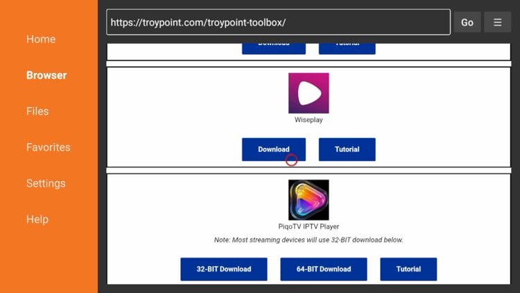 Når du er i TP Toolbox, blar du ned for å finne Wiseplay og klikker på Last ned.